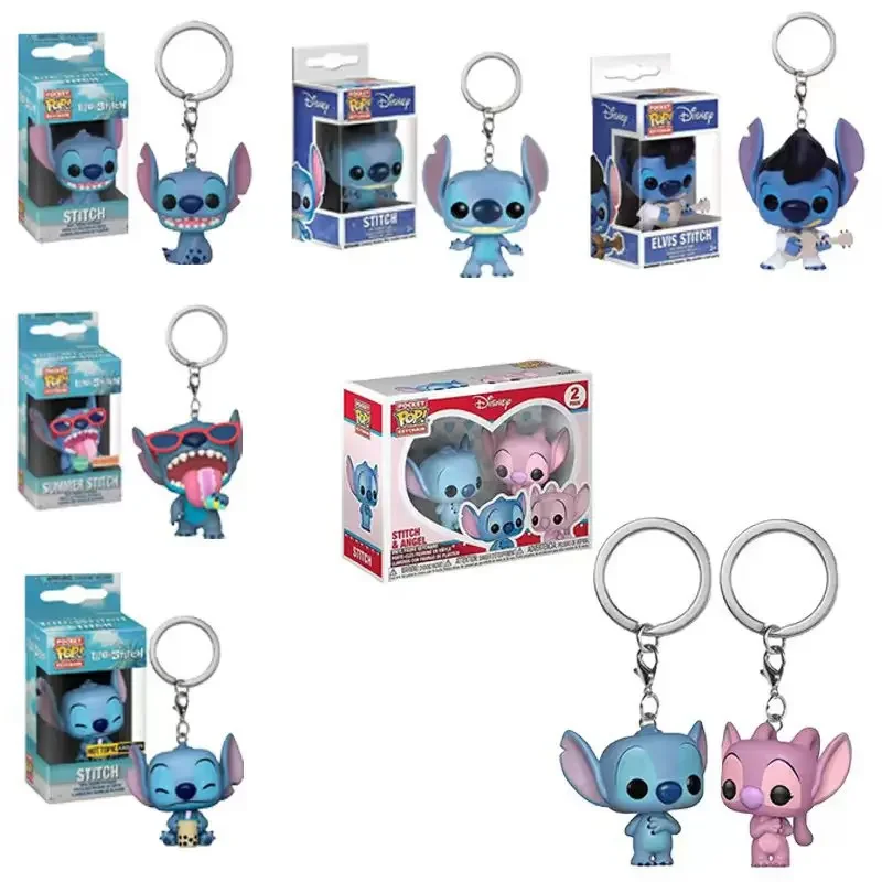 Funko Pop Disney Stitch & Angel 2 Pack Summer Stitch Portachiavi Toy Tiki Stitch Profumato Vinile Figura Pocket Pop Portachiavi Giocattoli