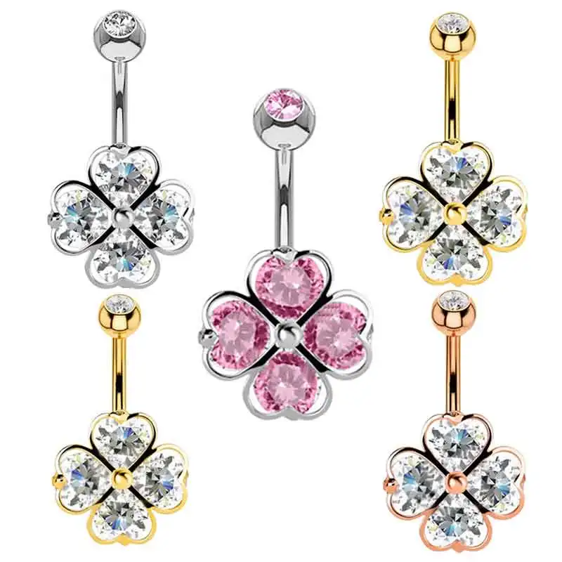 

Heart 14G Surgical Steel Belly Button Rings Round/Love Heart Clear CZ Navel Curved Barbell Studs Sexy Body Piercing Wholesales