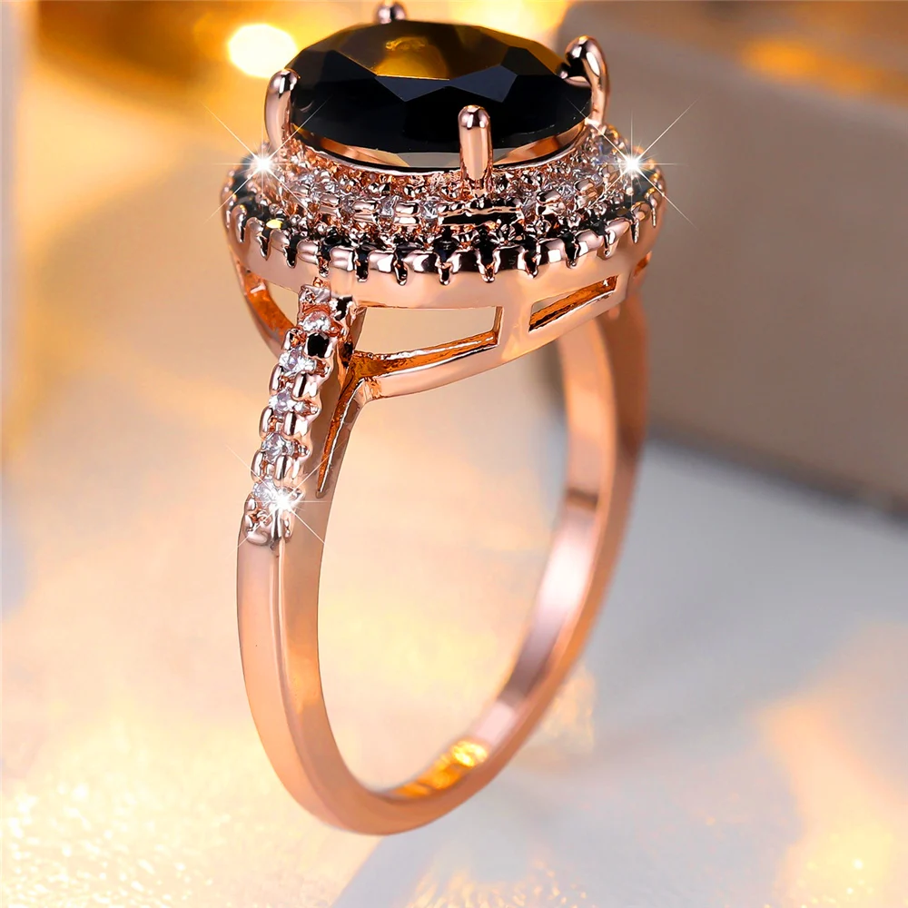 Trendy Black Zircon Crystal Vintage Gold Silver Color Wedding Bands Engagement Rings For Women Men Minimalist Jewelry