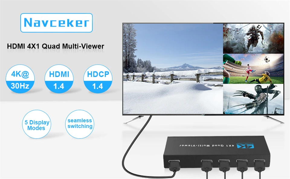 4K HDMI-compatible Multiviewer 4x1 1080P Quad Screen Multi Viewer HDMI Multi-Vie