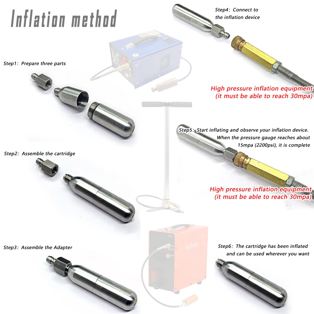 Bike Tire Inflator Outdoor Inflation Reusable Gas Tank Stainless Steel Mini Pump 8/12/16g Co2 Cartridge MTB Bicycle Accessories