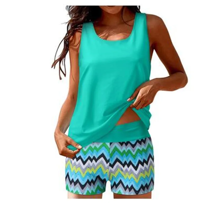 2023Women Tankini Swimsuits Printed 3 Piece Bathing Suits Swim Tank Top With Boy Shorts Swimwear