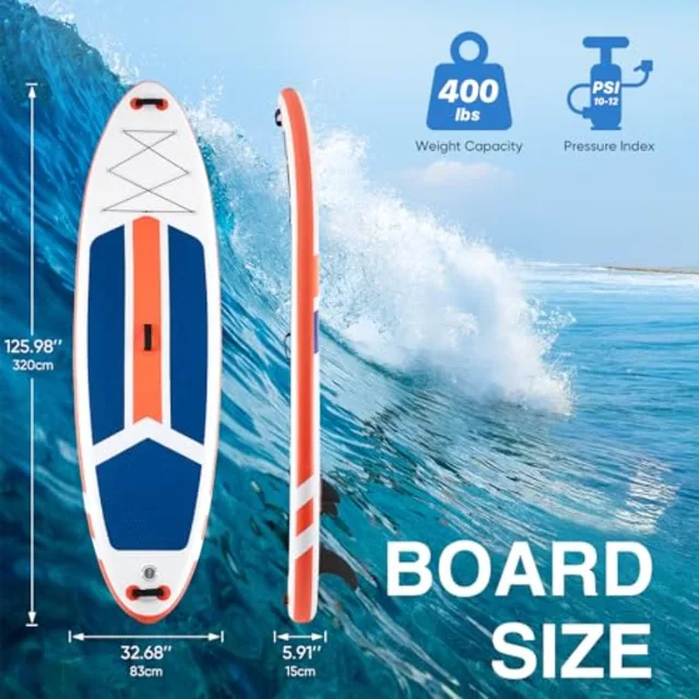 Inflatable Stand Up Paddle Board for outdoor water sports, PVC + drop-stitch material, blue-gray color, wide stable design with