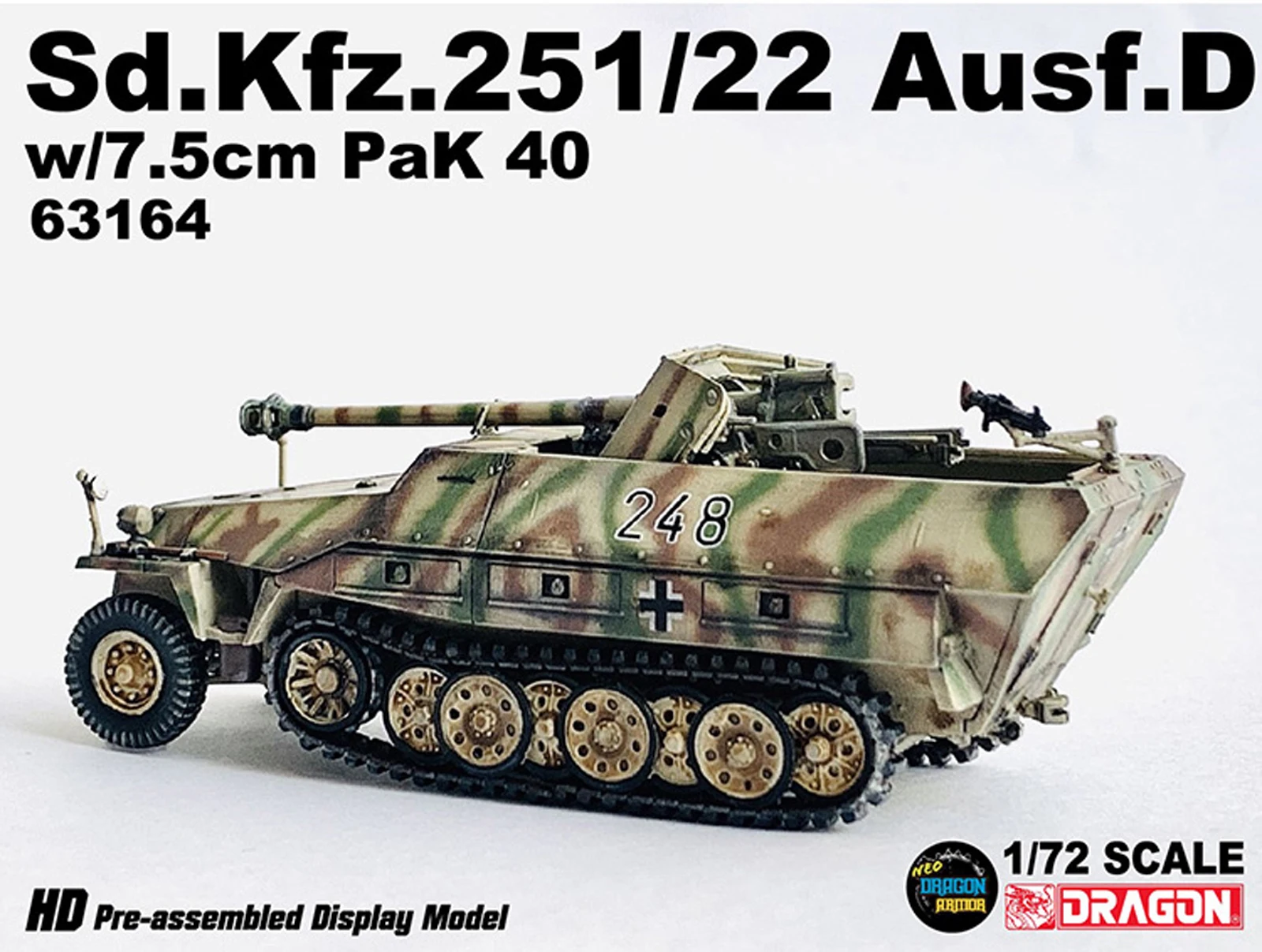 

Veyron World War II, 1:72 German half-track anti-tank gun vehicle D PaK40 anti-tank gun finished model