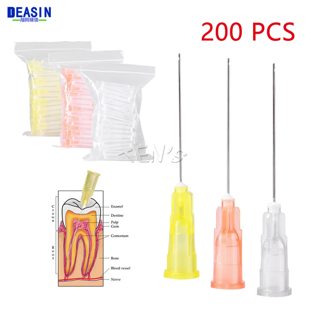 

200pcs 25G/27G/30GA 30G Dental Endo Irrigation Needle Tip End-Closed Side One Hole Endo Syringe Root Canal Washing Needle Tips