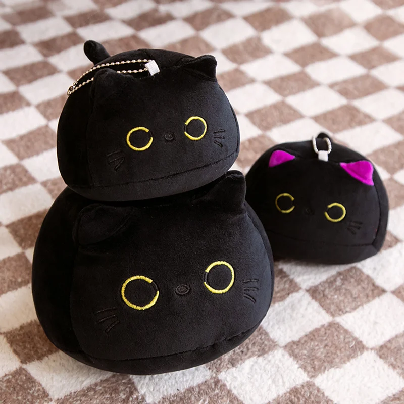 9cm-70cm Kawaii Big Size Plush Cat Pillow Round Black Cat Bed Cushion Sleeping Toys