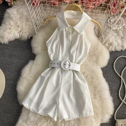 Sexy Backless halter neck sleeveless jumpsuit women's 2022 summer new ladies temperament casual wide-leg shorts