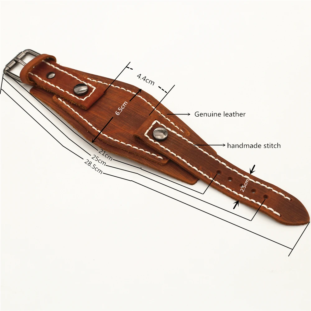 Handmade Stitched Watchband Punk Vintage Brown Black Red Genuine Leather Belt Watch Strap Men Bracelet Jewelry