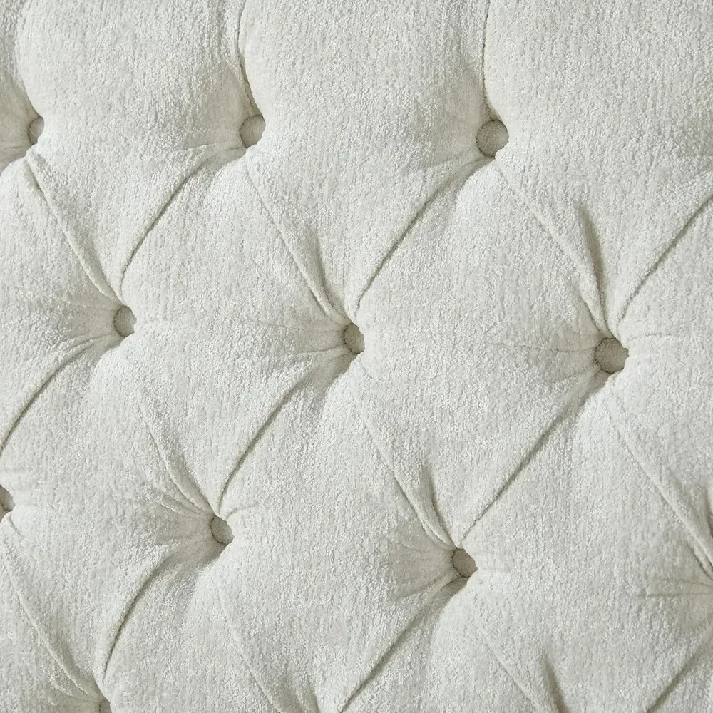 King Size Platform Bed Frame, Chenille Upholstered Sleigh Bed with Scroll Wingback Headboard & Footboard, Bed Frames 2