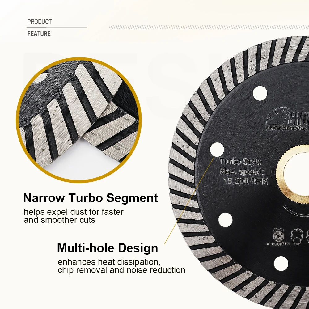 SHDIATOOL 1pc Diamond Hot Pressed Superthin Diamond Turbo Saw Blade Cut Ceramic Tile Granite Cutting Disc 105/115/125/180/230mm