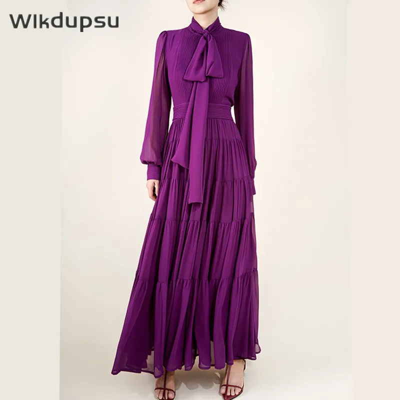

Luxury Runway Designer Elegant Fashion Long Sleeve Pleated Dress Women High Quality Casual Maxi Evening Party Vacation Dresses