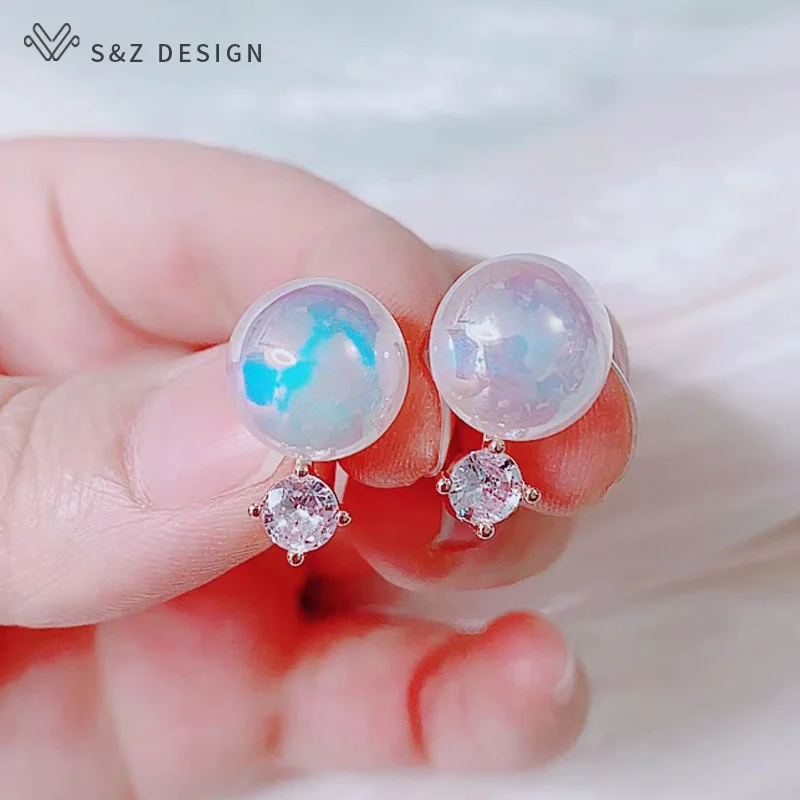 S&Z DESIGN New Fashion Square Simulated-pearl 585 Rose Gold Color Cubic Zirconia Dangle Earrings For Women Wedding Jewelry