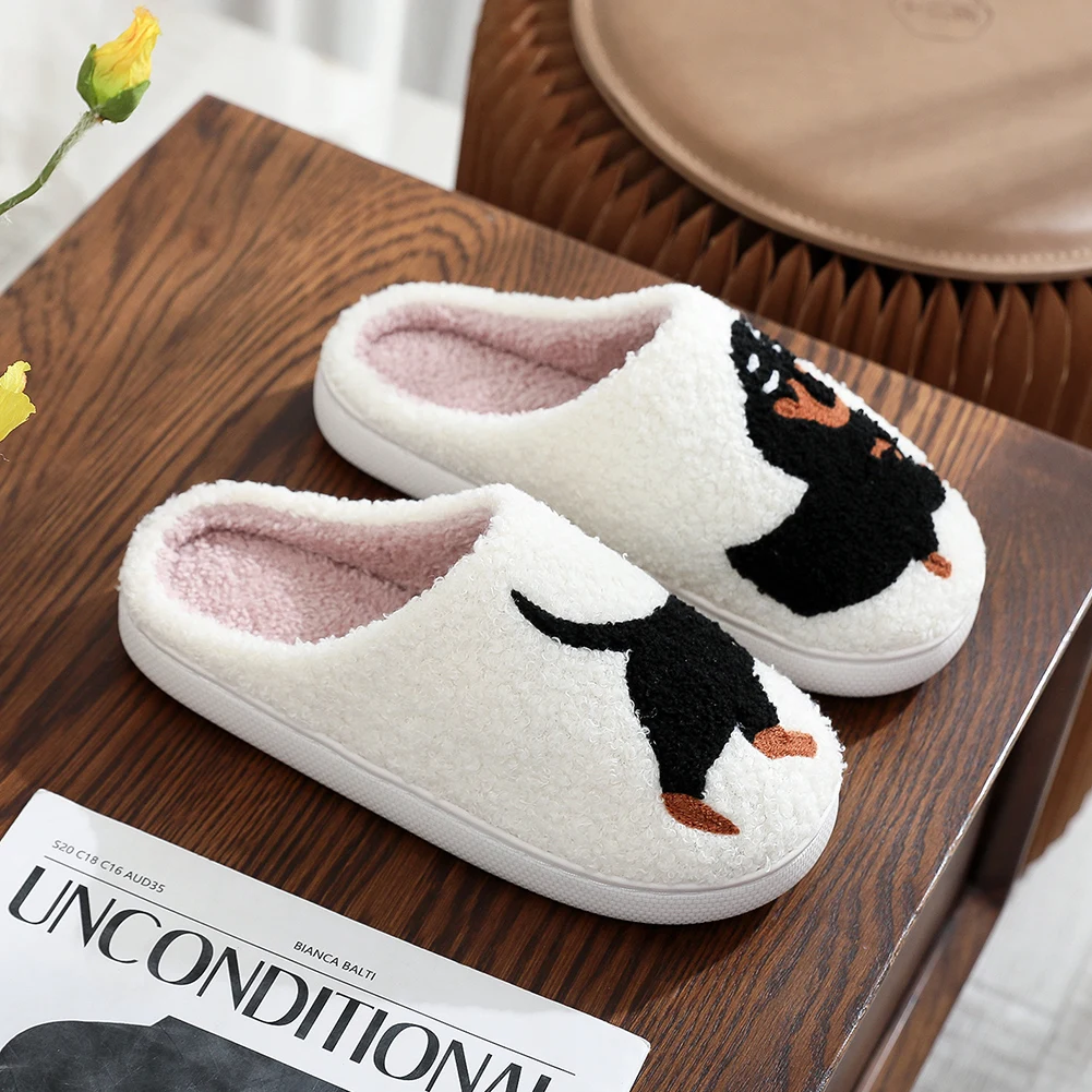 Plush Dachshund Slippers Dog Pattern Women's Slippers Anti Slip Couple Shoes Winter Thermal Slip-on House Shoes for Men Women 3