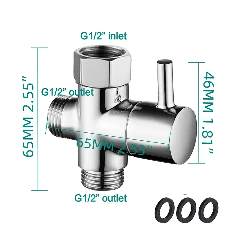 Diverter Valve T Adapter Valve G7/8" G1/2" Diverter Valve 3 Way T-Adapter Converter for Shower Brass Water Tap