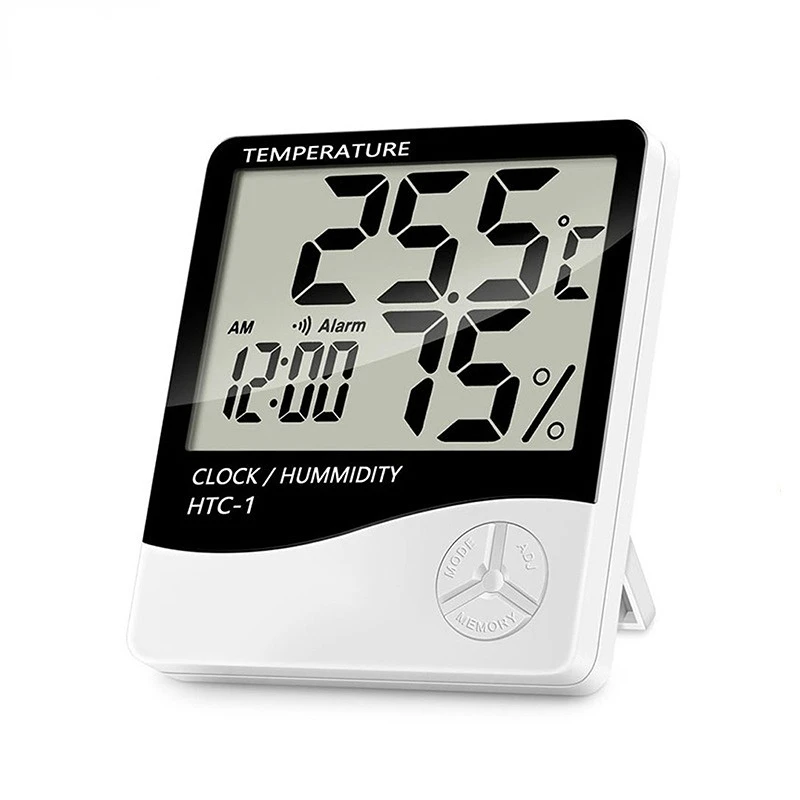 

Electronic Temperature Humidity Digital Meter Thermometer Hygrometer Clock LCD Home Indoor Outdoor HTC-1