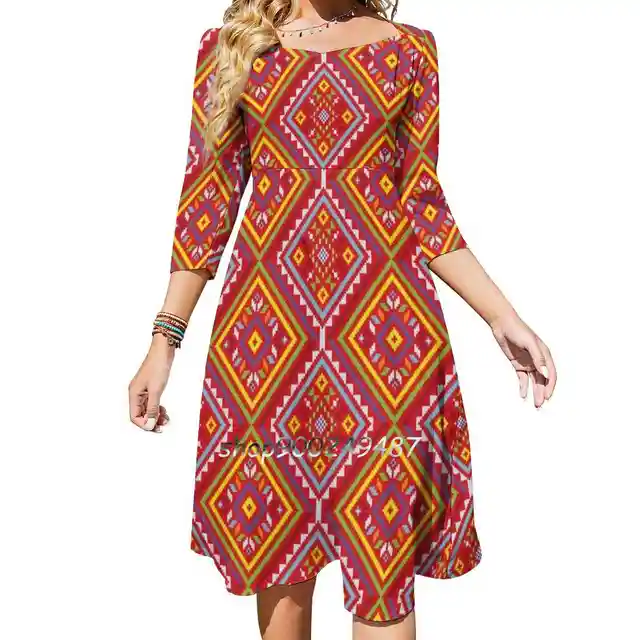 Ethnic Filipino Tribal Pattern-Yakan 1 Square Neck Dress Sweet Summer Dress Women Elegant Halter Print Dress Cbgl Philippines