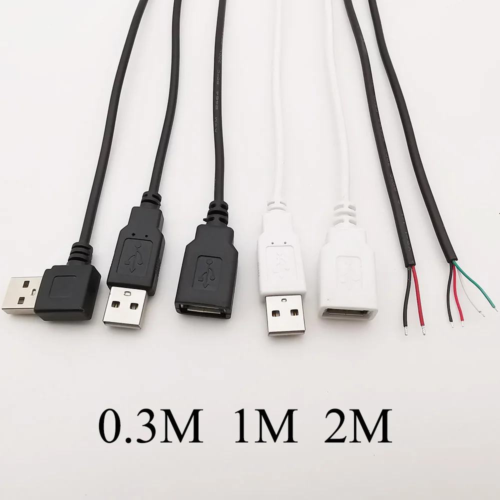 5V USB 2.0 หญิงชายสายไฟเชื่อมต่อ 2Pin 4Pin สายชาร์จสายอะแดปเตอร์สายเชื่อม DIY 0.3m 1m 2m 1