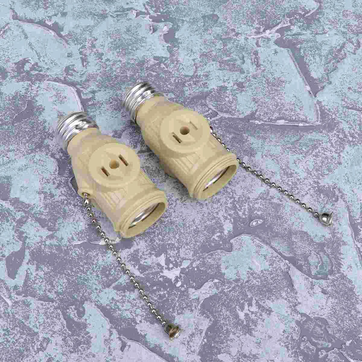 

3PCS E26 Lamp Bases Adapter Bakelite Bulb Light Holder Two Outlet Screw Socket with Pull Chain