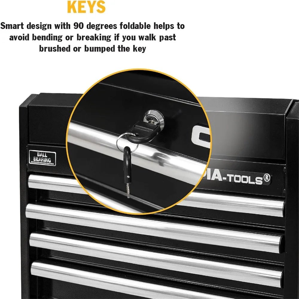 Olympia Tools Portable Metal Tool Chest Box with Drawers - 26" Tool Chest Cabinet Ball Bearing Slide Drawers Locking Storage 5