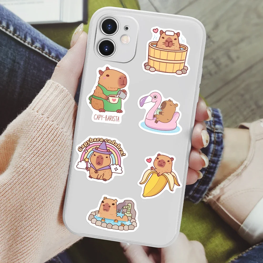 Animal stickers Cartoon sticker Cartoon stickers Paper stickers Adhesive stickers Self adhesive stickers Stationery stickers Decorative stickers Decorative labels stickers Cute Capybara Cafe Stickers Cartoon Fun Animal DIY Kids Toys Gift for Journal Scrapbook Laptop Phone Luggage Waterproof