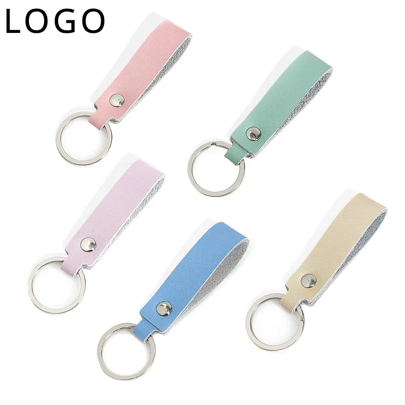 Customized LOGO PU Leather Keychain Blank Metal Car Key Chain Ring for Men and Women Laser Engrave Personalized Keyring Gift