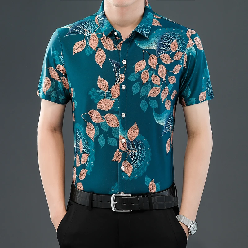 

Fashion Casual Summer Thin Slim Mens Shirts Soft Beach Lapels Hawaiian Shirt Quick Dry Undershirt Business Homme