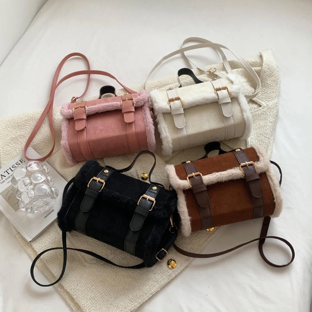

Winter Crossbody Bags for Women Shoulder Bag New Lamb Plush Velvet Bag Lady Small Square Handbag French Korea Style 2023 New