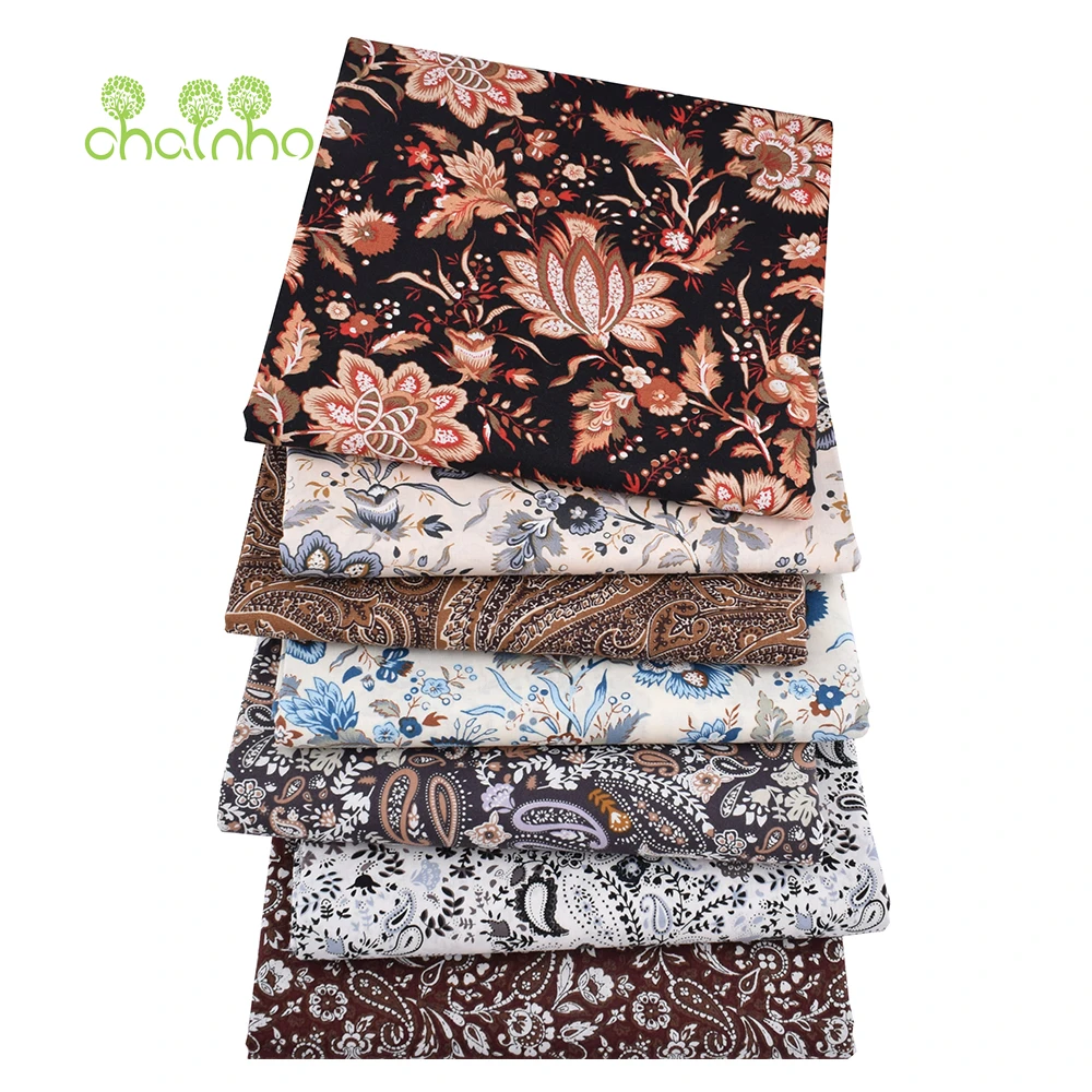 Chainho,Printed Plain Weave Poplin Cotton Fabric,DIY Sewing Quilting Material,Patchwork Cloth,Floral Series,3 Sizes,15PC144