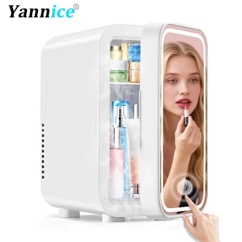 4L Mini Cooler＆Warmer Fridge With LED Light Mirror Portable Makeup Refrigerator Cosmetic Storage Keep fresh Cooler for Car Home 1