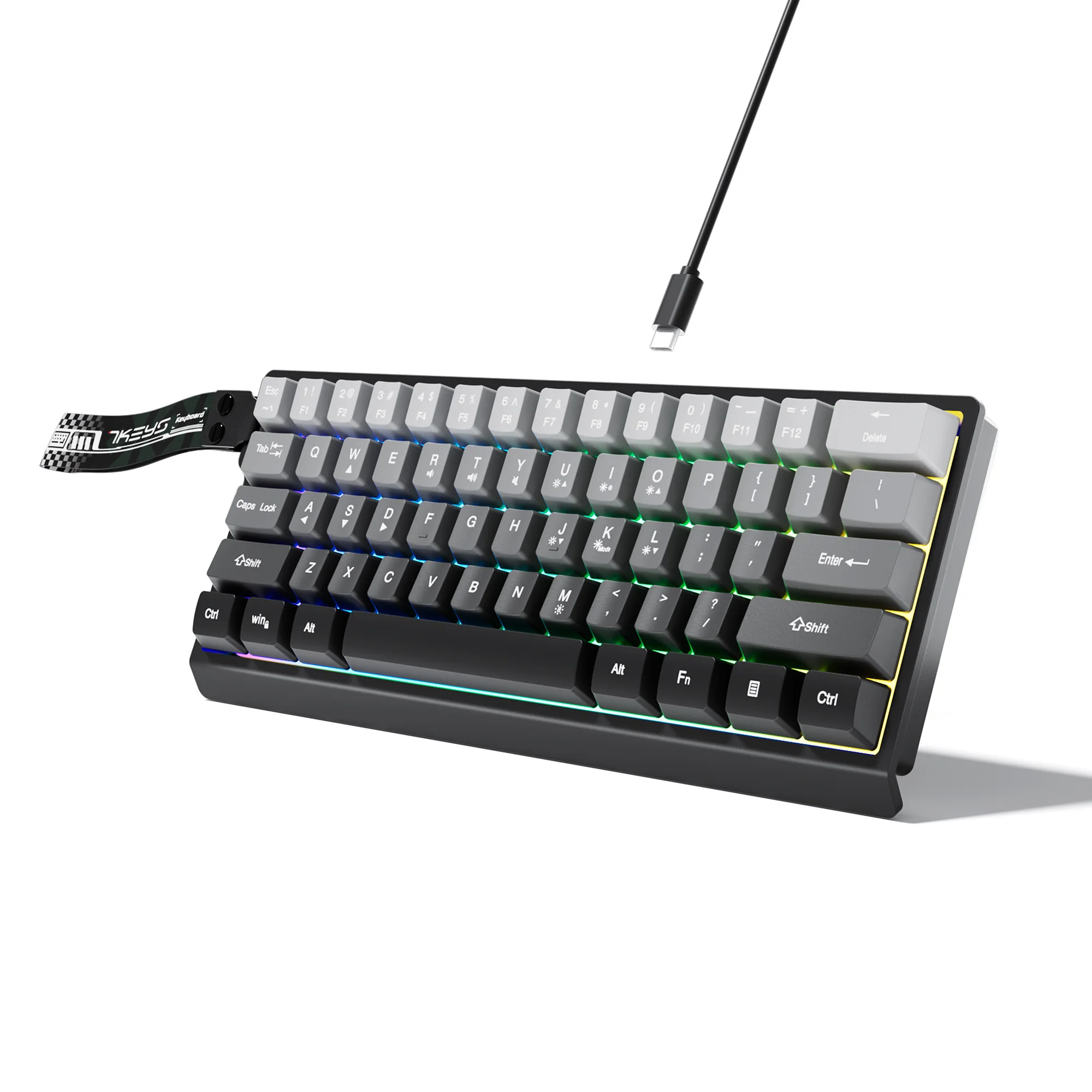 60% 컴팩트 유선 키보드, RGB 백라이트 및 그라데이션 컬러 키캡, 윈도우 태블릿, 노트북 및 게이머에게 적합