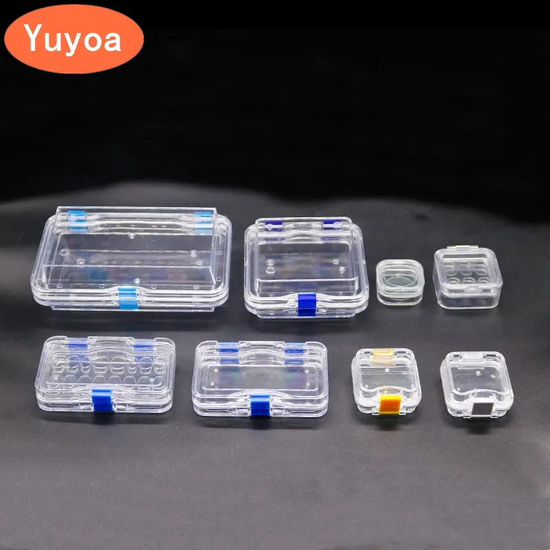 

Plastic Transparent Dental Box Denture Storage Box with Film Membrane Colorful Hinge for Crown and Bridges