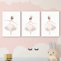 Pink Ballerina Toddler Ballet Girl Dance Cartoon Poster Wall Art Pictures Canvas Painting Nursery Baby Bedroom Home Decor 3