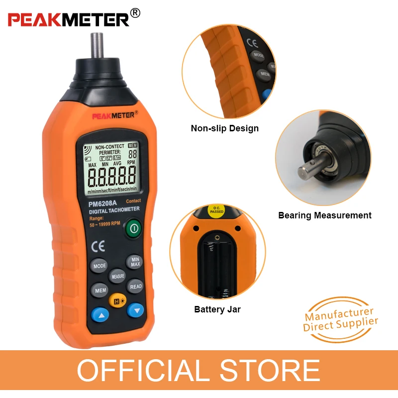 PEAKMETER PM6208A 접촉식 디지털 타코미터 고정밀 모터 속도계 속도계 산업용 자동차 모터 타코미터