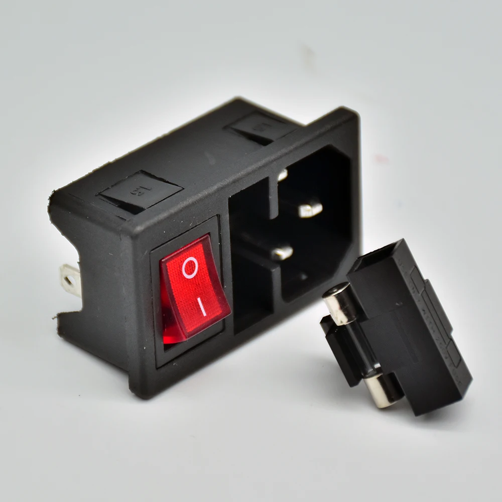 Power Socket 10A Fuse Red Rocker Switch Fused IEC320 C14 Inlet Fuse Switch Connector Plug Connector Red Green Blue Yellow
