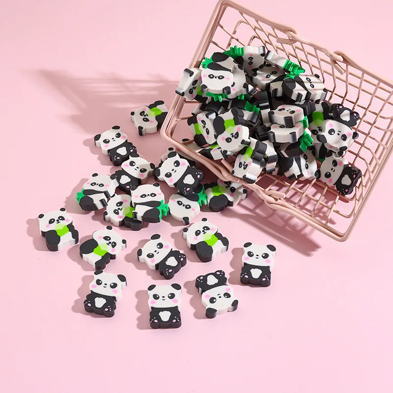 Cute Cartoon Panda Shaped Eraser Kawaii Panda Bamboo Pencil Rubber 10Pcs/Lot for Student Gift Stationery Office Supplies