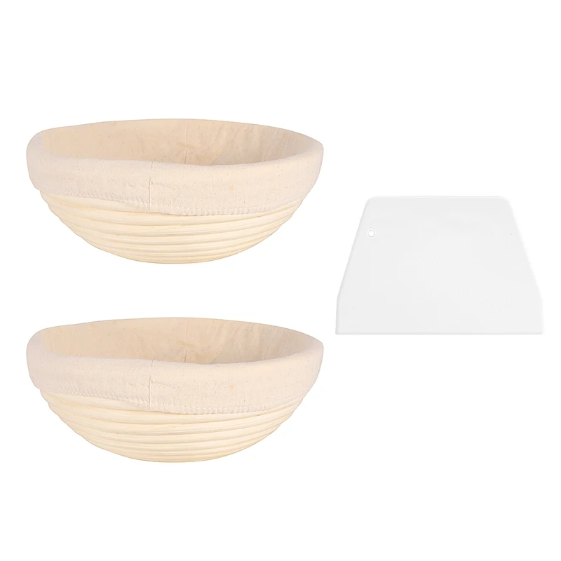 

Round Set,2 Yeast Baskets For Bread And Bread Dough, Banneton Proofing Basket With Linen Inserts,Dough Scraper Set Round