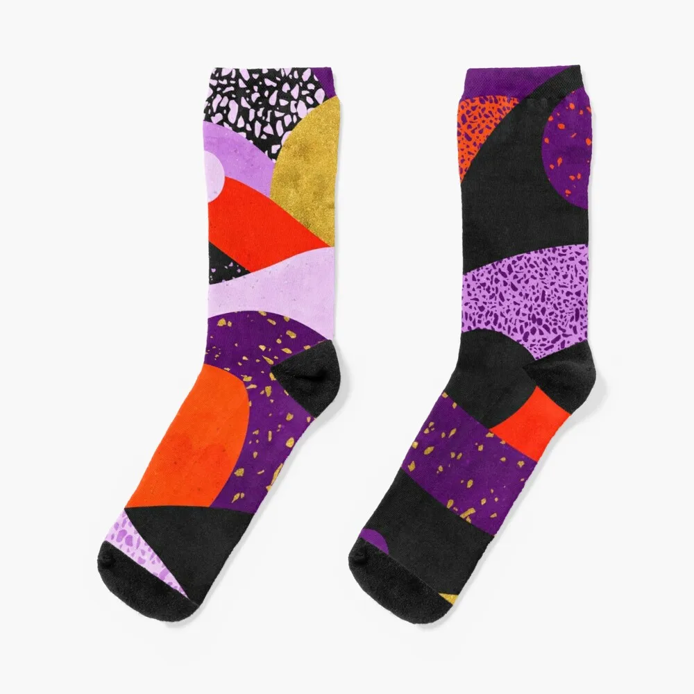 Terrazzo galaxy purple orange gold Socks Mens Fashion Fun Socks