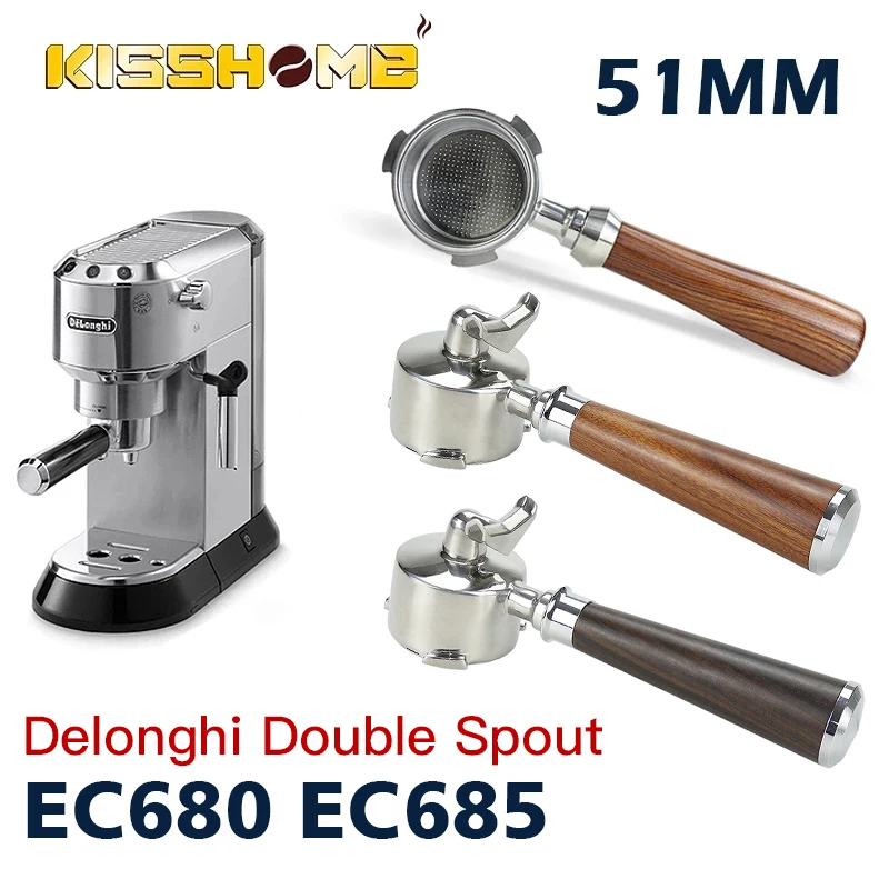 51mm Coffee Portafilter Double Spout Delonghi EC680 EC685 Espresso