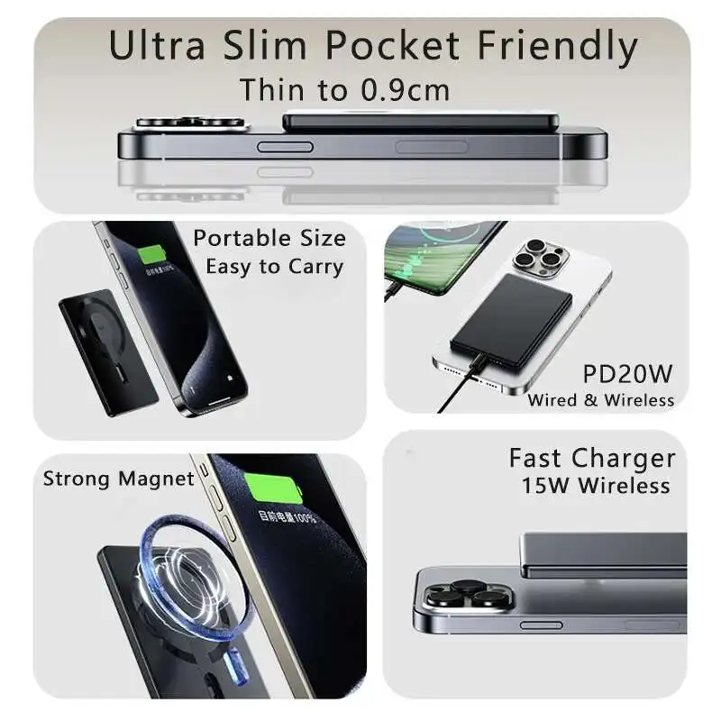 Xilecaly For Magsafe Power Bank PD 20W Portable External Battery Wireless Fast Charging 15W Magsafe For iphone 16 15 14 Samsung 2