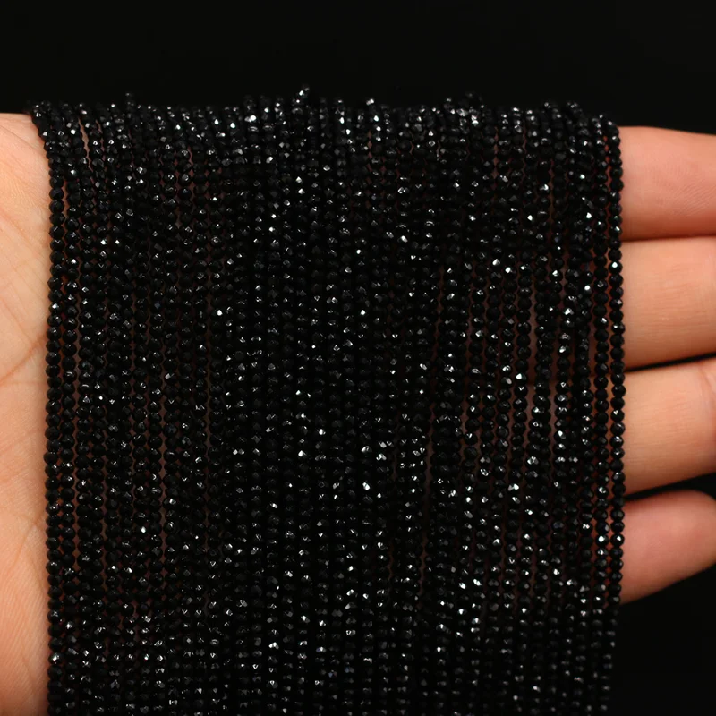 2mm Black Natural Semi-Precious Stone Spinel Loose Bead