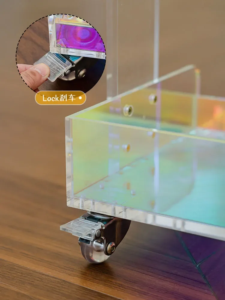 Rotatable Rainbow Luxury Acrylic Living Room Sofa Side Edge Coffe Table Transparent Mobile Tea Table Trolley Storage Rack