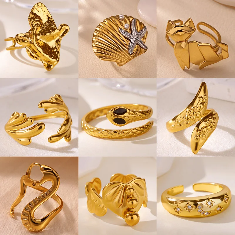 Classic Zircon Snake Ring For Women, 18K Gold-Plated Stainless Steel