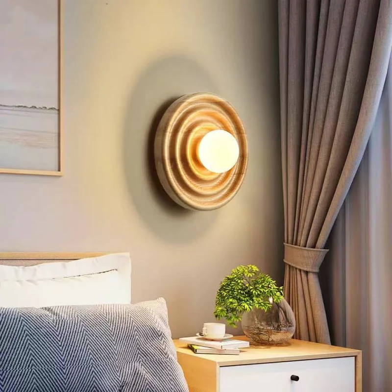 American Retro French Living Dining Room Background Wall Light Japanese Style Solid Wood Annual Wheel Bedroom Bedside Study