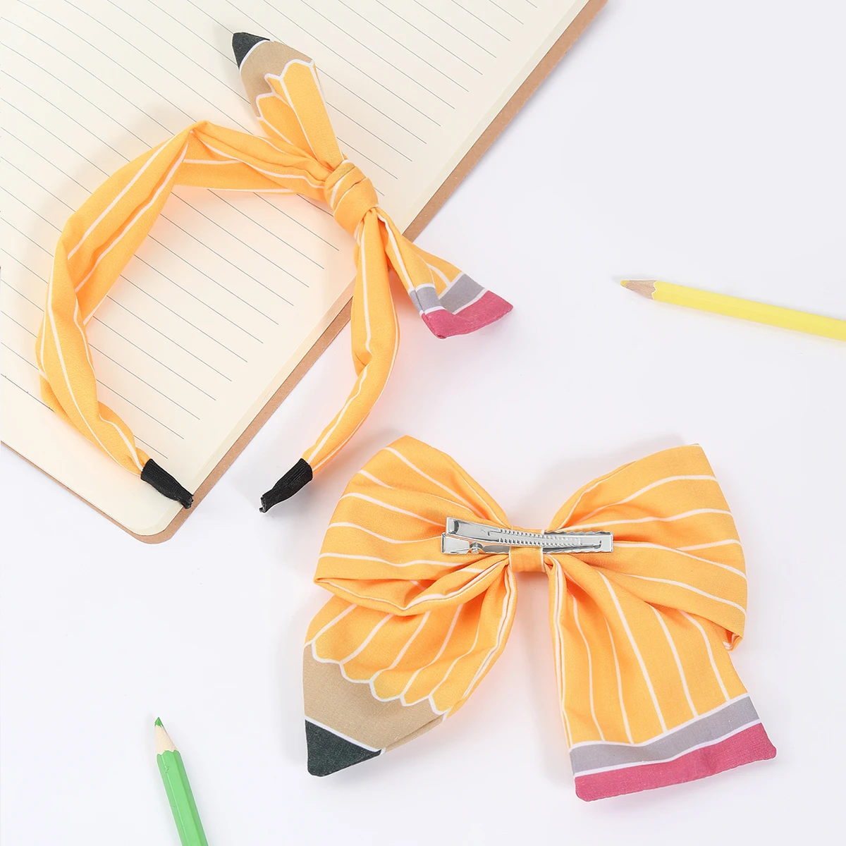 2 stücke zurück zur Schule Bogen Haars pangen Set für Mädchen niedlichen Bleistift Bogen Haarband Haars pangen Haarschmuck für Mädchen Kinder Geschenke – Detail 3