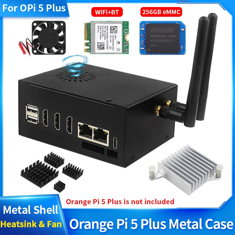 Laranja pi Além Disso Caixa de Metal com Ventilador de Refrigeração Ativo Antena Opcional Wi-fi6 Módulo Bt5.2 Metal Shell