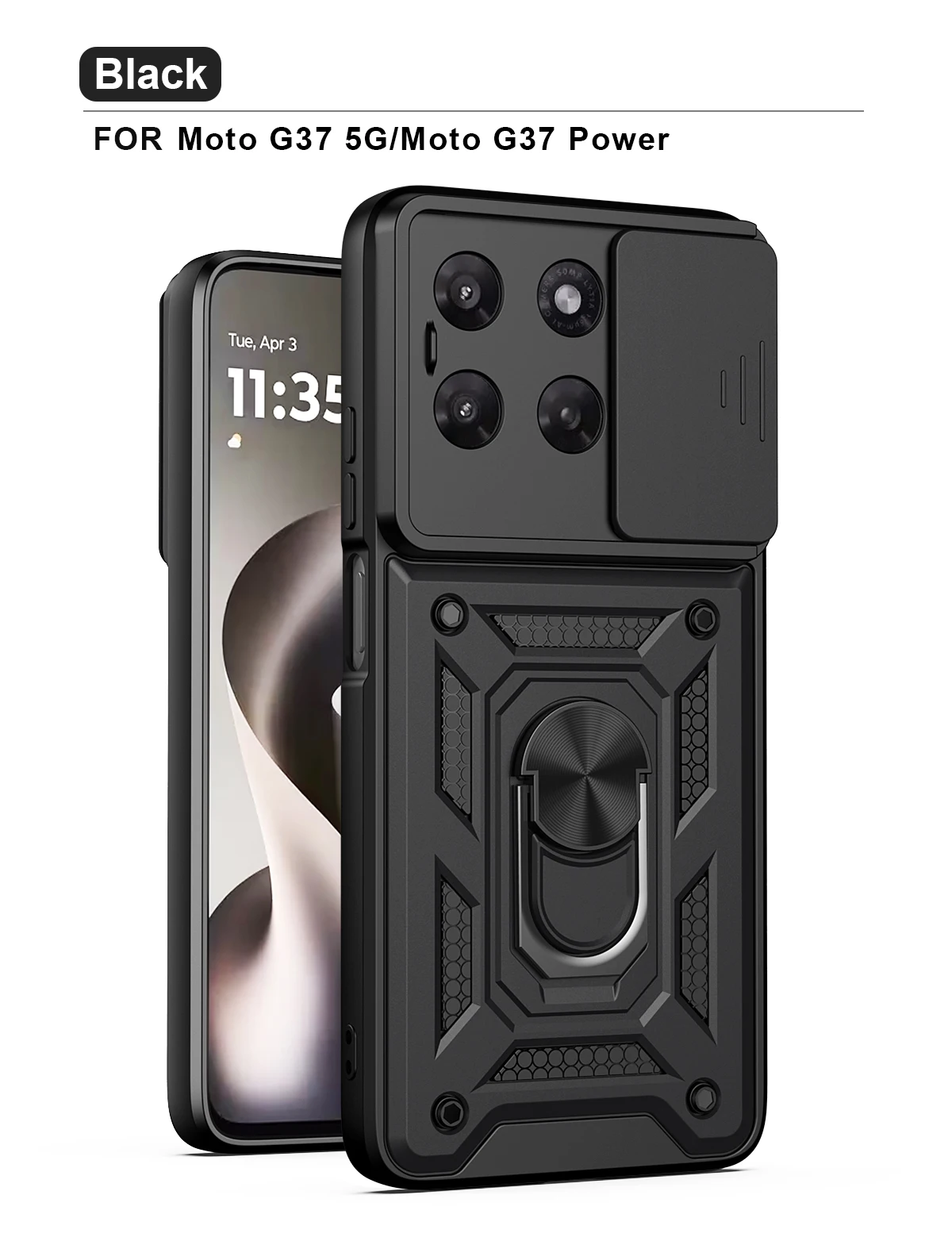 Armor Shockproof Slide Camera Protect Phone Case with Magnet Holder Ring and Back Cover