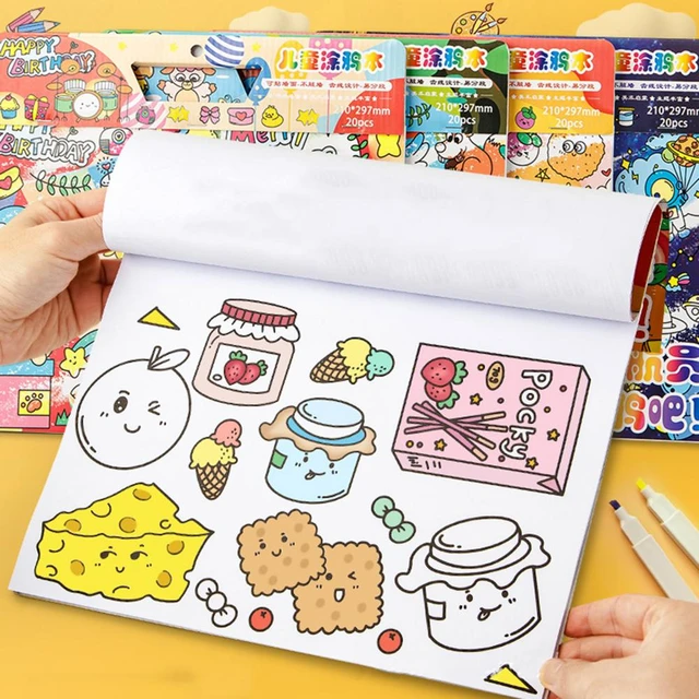 1pc Cartoon Graphic Watercolor Notebook, Cute Drawing Notebook For Kids