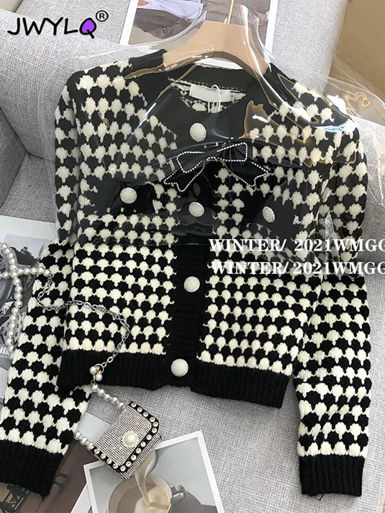 DIY 직조 센트로 뜨개질 기계, 48 바늘 뜨개질 기계, 크리에이티브 매뉴얼, 트리코터 바느질 모자 양말, 게으른 인공물 8 여성용 두꺼운 격자 무늬 색상 O넥 싱글 브레스트 니트 스웨터, 우아한 긴팔 스트리트웨어 가디건, 캐주얼 상의, 가을 겨울