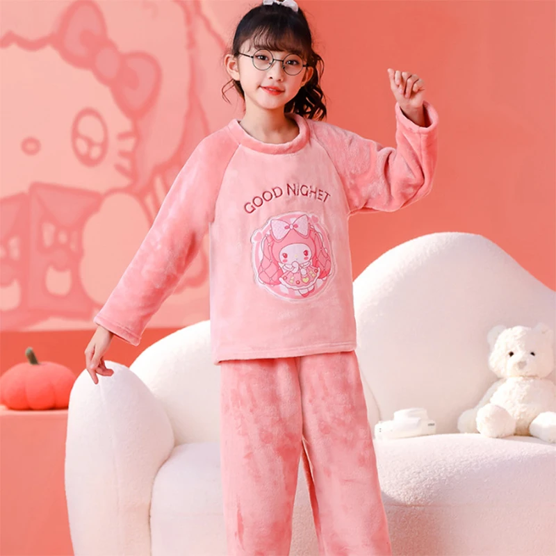 

Sanrio Kawaii My Melody Pajamas Cinnamoroll Strawberry Bear Anime Cartoon Sweet Fashion Skin Friendly Children Winter Warmer Set