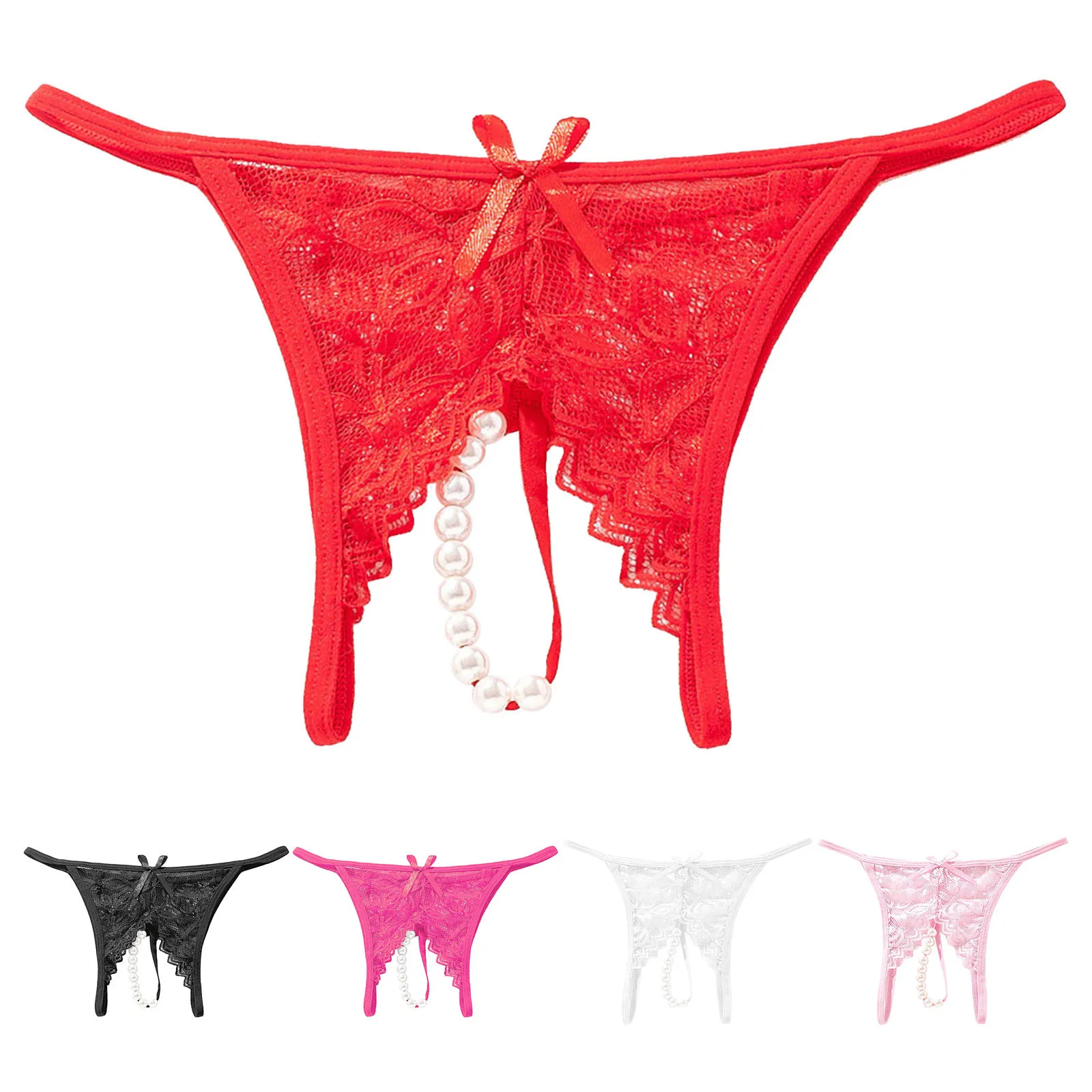 String Dentelle Avec Perles - Lot De 3 - Noir/Rouge/Blanc - Lingerie Sexy - TINAYAUE